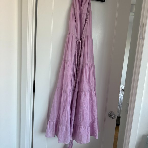 RHODE Julia Halter Neck Tiered Maxi Dress SZ XS Smokey Grape Frayed Rope Belt - Picture 8 of 11